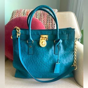 Michael Kors Teal Hamilton Bag in embossed ostrich